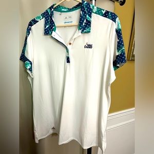 Wild Dunes Adidas Clima Cool White top with contrasting blue pattern trim XL